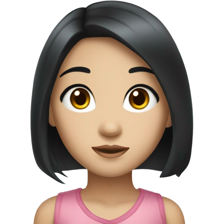 Pretty Asian girl with long black hair, long lashes, cute dolly eye  emoji