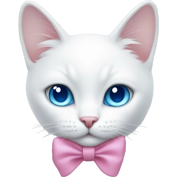 white cat with a pink bow and blue eyes emoji