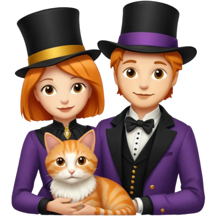 magician couple and their pet cat emoji