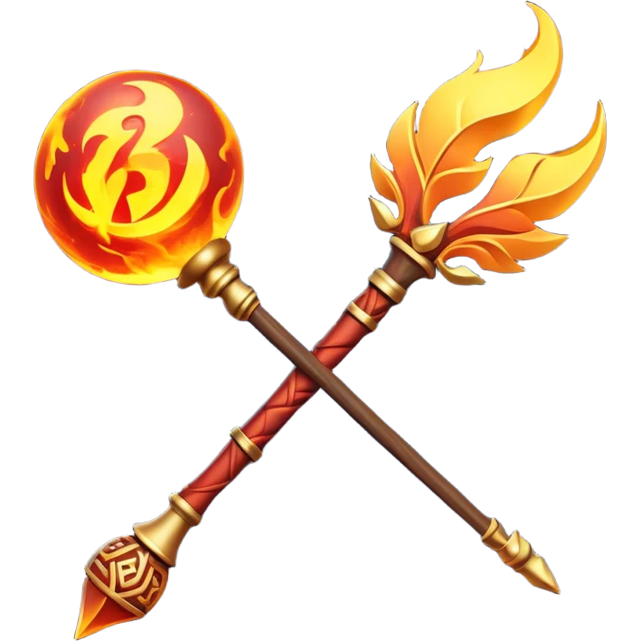 Clash of Clans aesthetic: Cinematic fireball Magic Staff Emoji, rendered in a 3D vector-style similar to standard emojis with minimal shading and bold, simplified shapes. A compact, isometric enchanted staff with intricate runic carvings and a glowing orb at its tip, softly glowing with a mystical arcane charm. Simplified yet unmistakably iconic, highly detailed and consistent, glowing with a soft radiant glow and high shine. Stylized with a touch of legendary sorcery and a soft glowing outline, capturing the essence of a powerful magic staff with a friendly, playful vibe! emoji