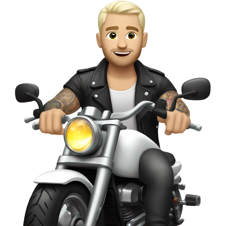 tattooed white guy with really short hair and on a white motorcycle emoji