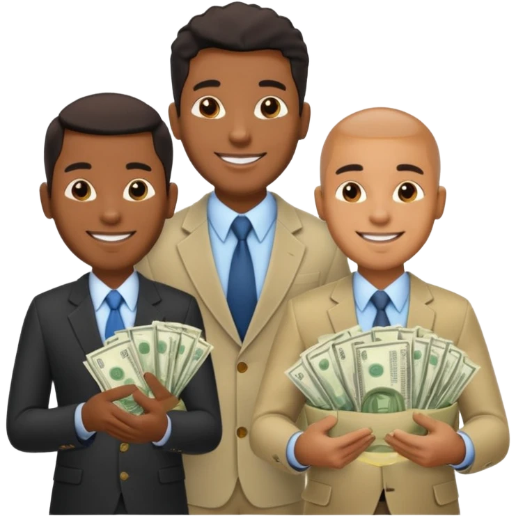 deux cheffe d'entreprise noir, un en train de compter sa montagne de billet et le deuxième derrière lui  poche vide pas d'argent  emoji