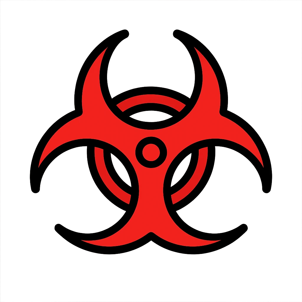 biohazard icon, intense red highlights, contaminated area, modern warning sign emoji