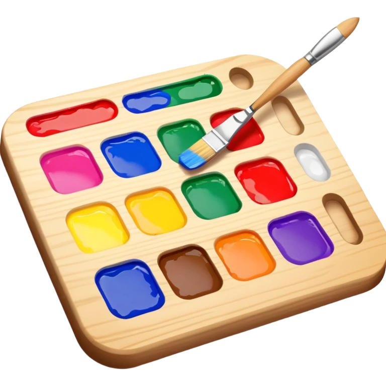 paint palette with bright colors and a brush, fun and inviting emoji