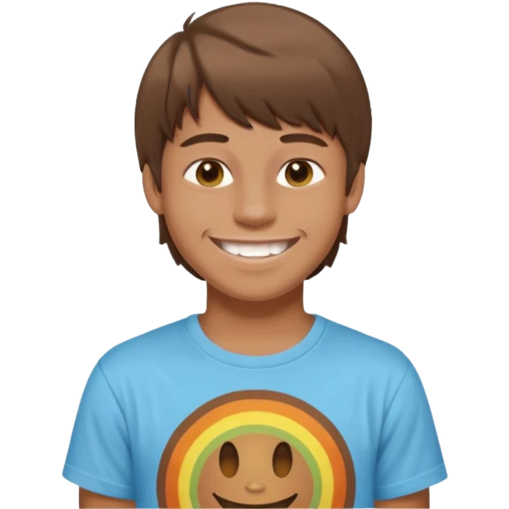 16 yr old boy, brown hair, straight, big smile, white teeth, tanned skin, bangs, hippie part emoji