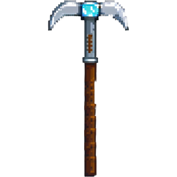 pixelated Minecraft diamond pickaxe with brown handle emoji