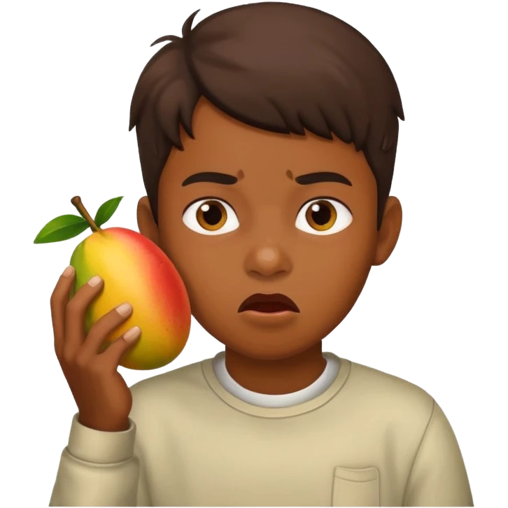 Boy eating mangoes, disgusted emoji