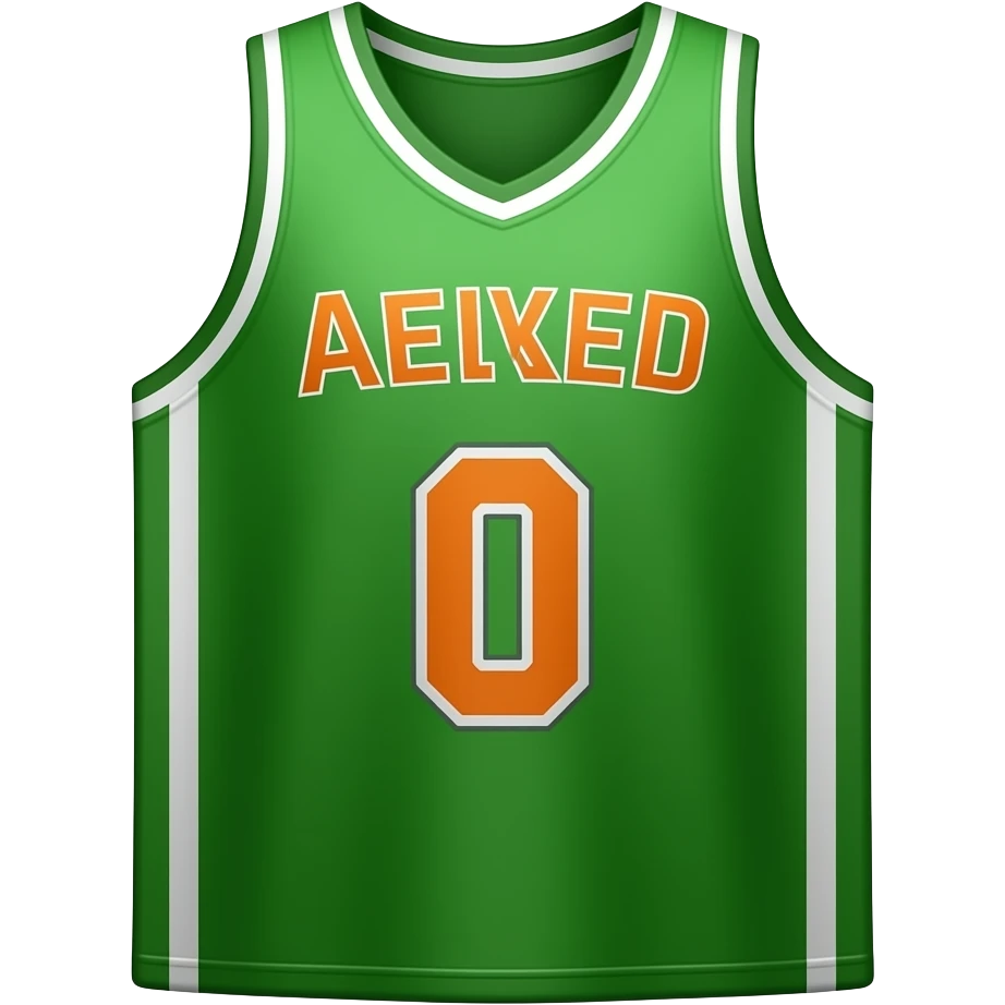 CAMISETA VERDE CON LETRAS NARANJAS DE BASQUET CON EL NUMERO 0 emoji