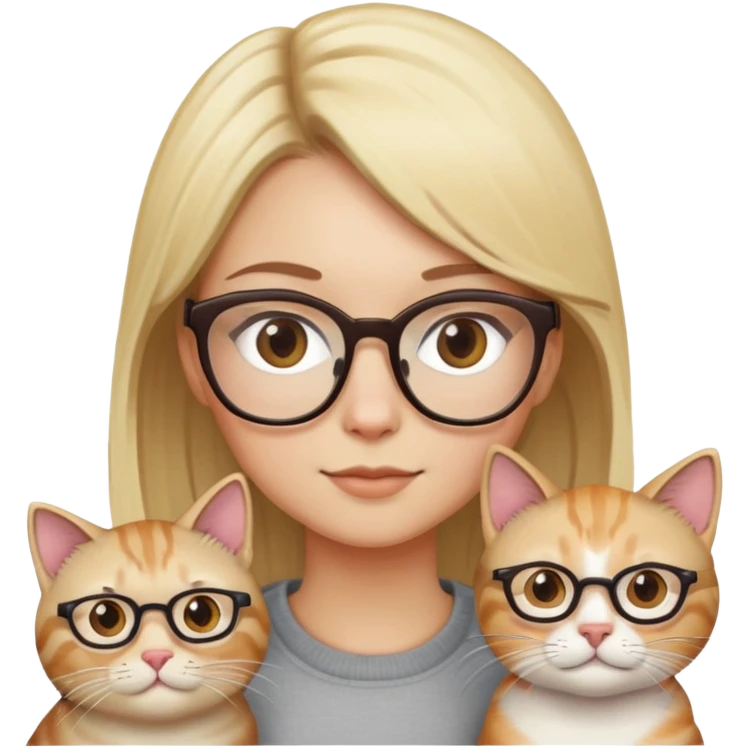 Blonde hair, brown eyes, glasses and cat emoji