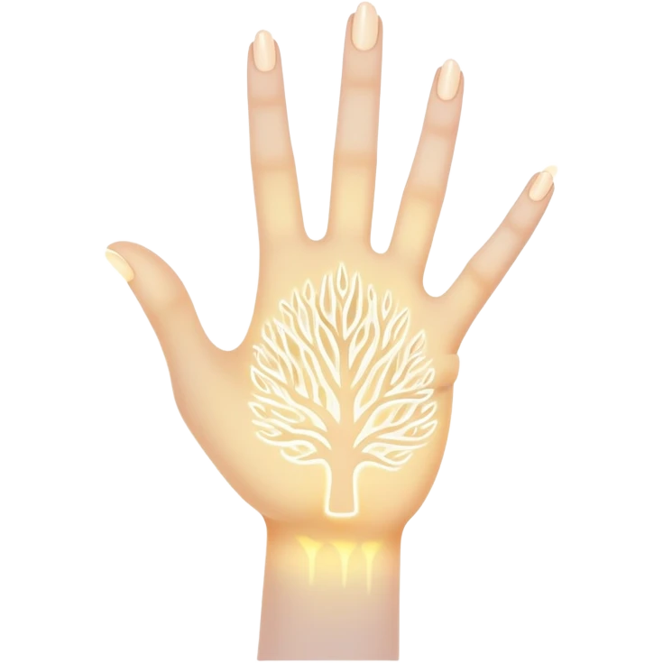 ethereal glowing hand with intricate palm lines and mystical symbols emoji