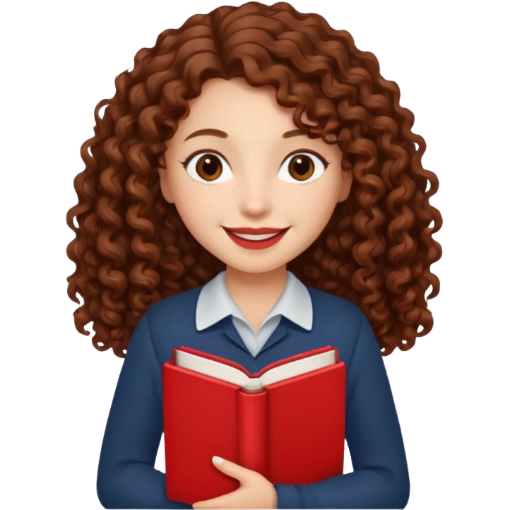 Long Hair Women with red Book, Brown curly hair, happy

 emoji
