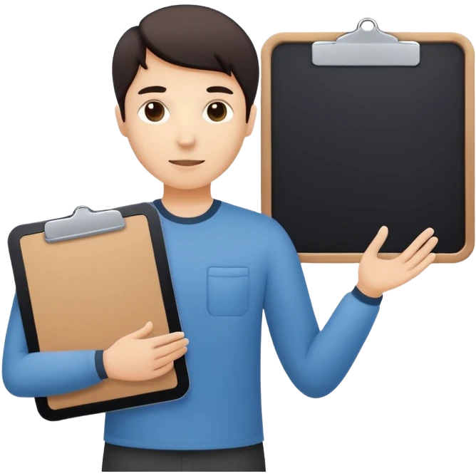 Minimalistic flat vector icon, iOS style, thin black contour on white background. Person silhouette with a project board (kanban/task board) behind. No text, no shadows.
 emoji