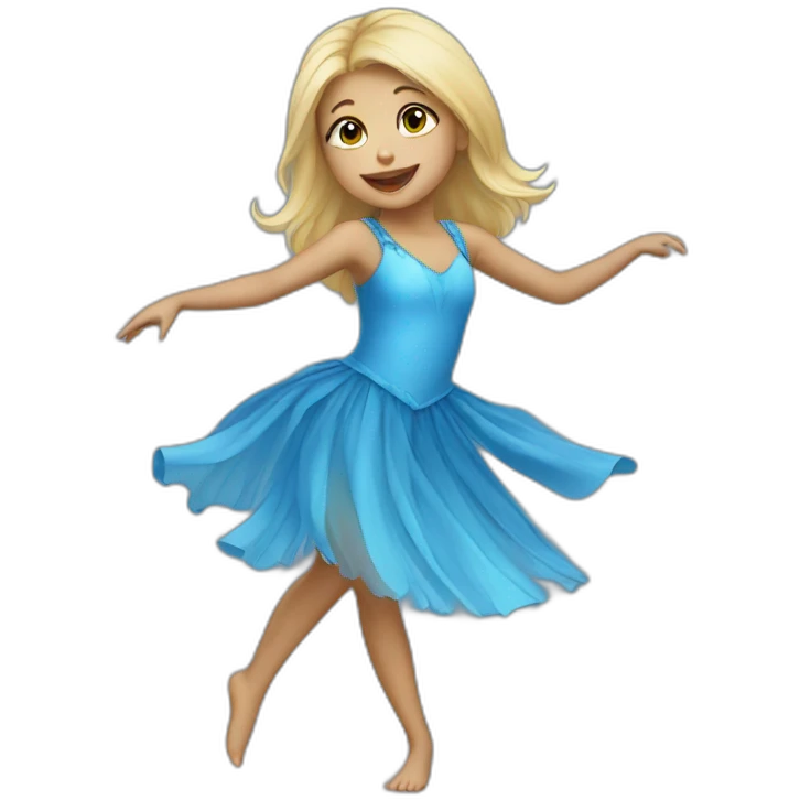 little blonde girl dancing in a blue bird costume emoji