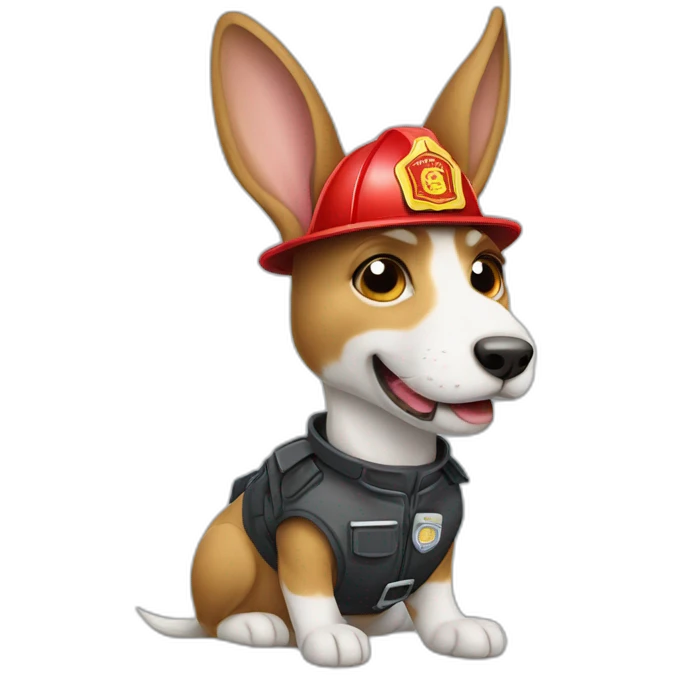 a jackrabbit terrier dog who works as a firefighter and wears a bulletproof vest emoji