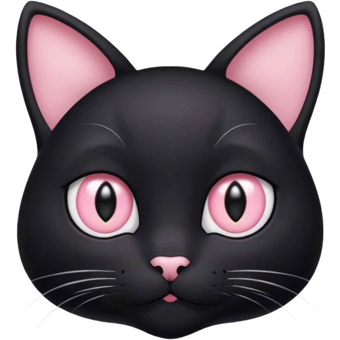 a black cat with black pupils and white eyes, with soft pink ears, looking to the side in an Apple-style emoji