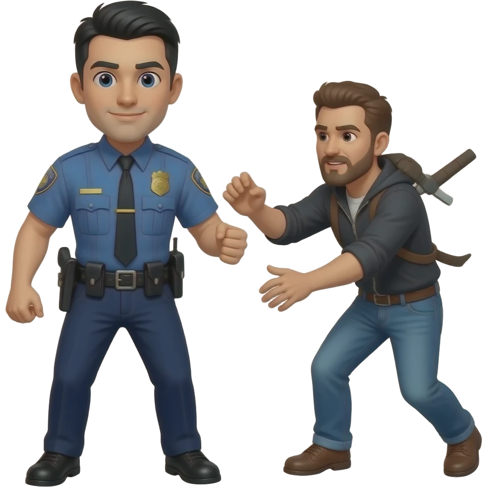 Male police officer with black hair catching robber emoji