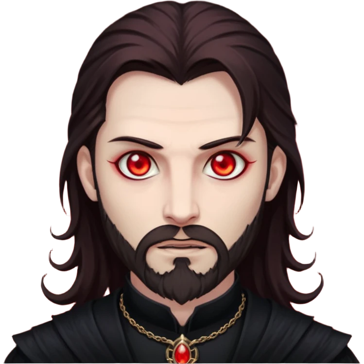 Evil, shadowie Male lord with Red glowing eyes and Long darkBrown Hair and chin beard emoji