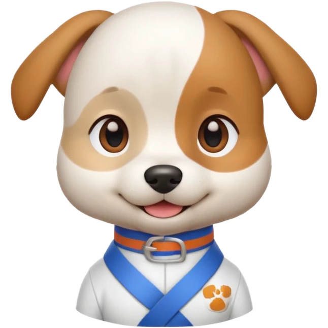 cute dog doing karate portrait, head and shoulders only, wearing white gi uniform, colored belt visible, confident smile, 3D cartoon, mobile game icon style, clean background, no text, no watermark
 emoji