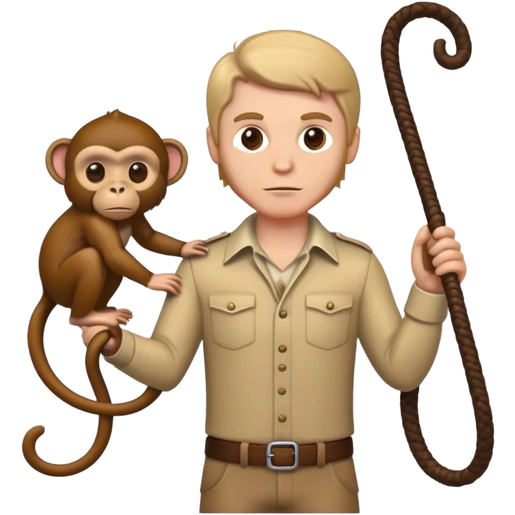 Whte man Holding whip on monkey  emoji
