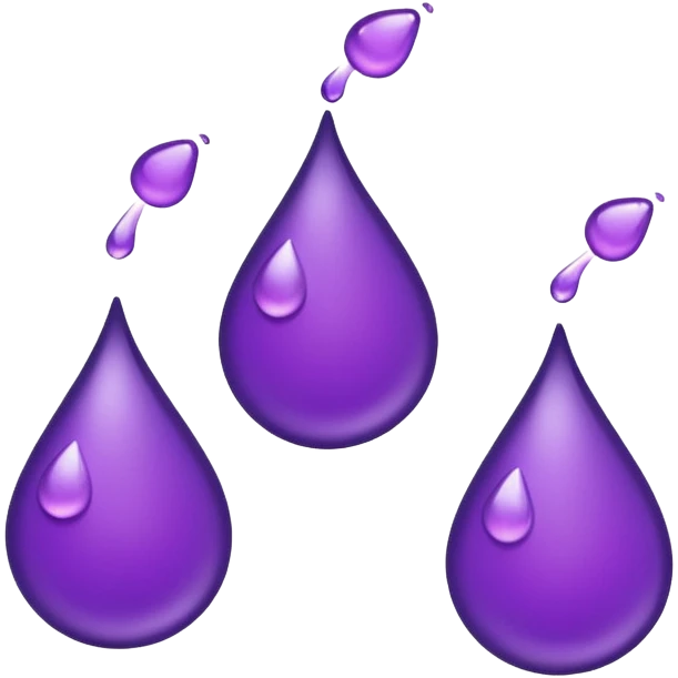 3 purple Drops with kool aids signature color, Juicy , no faces, just like the drops emoji 💦, just singular no extras, spraying left emoji