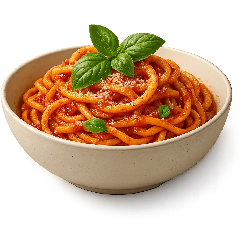 bowl di pasta al sugo vista frontalmente, iperrealistico 4k emoji