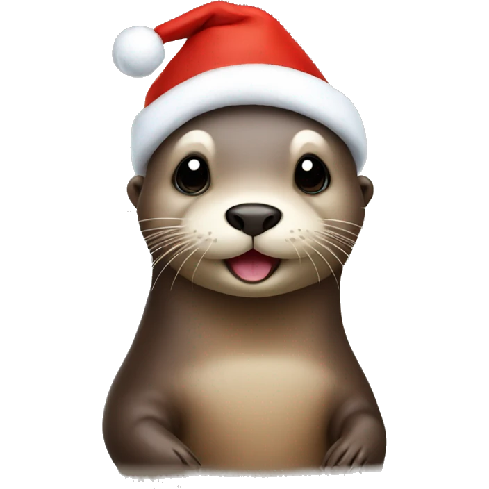 Otter with a Christmas hat emoji