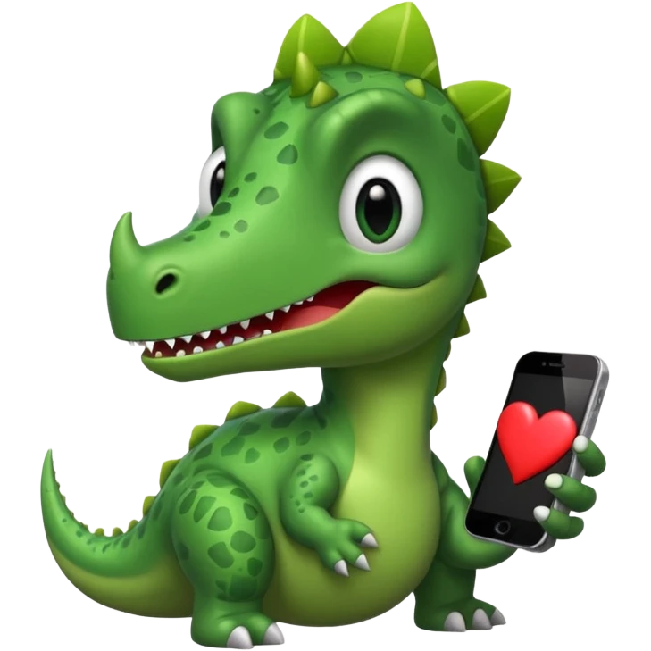 Dinosaur with Iphone looking in with heart eyes emoji