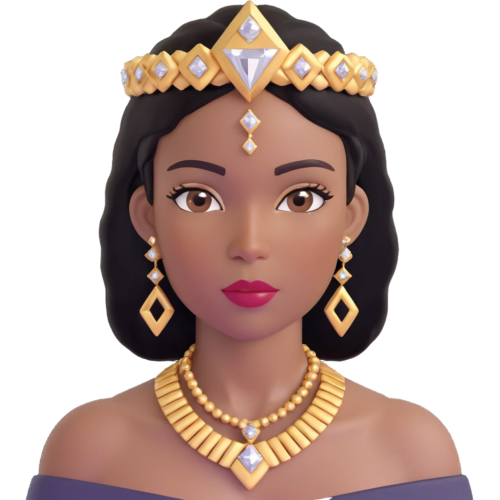 glamorous, thick African American woman with dark brown skin, straight black hair, makeup, gold jewelry, diamonds, confident and stylish emoji