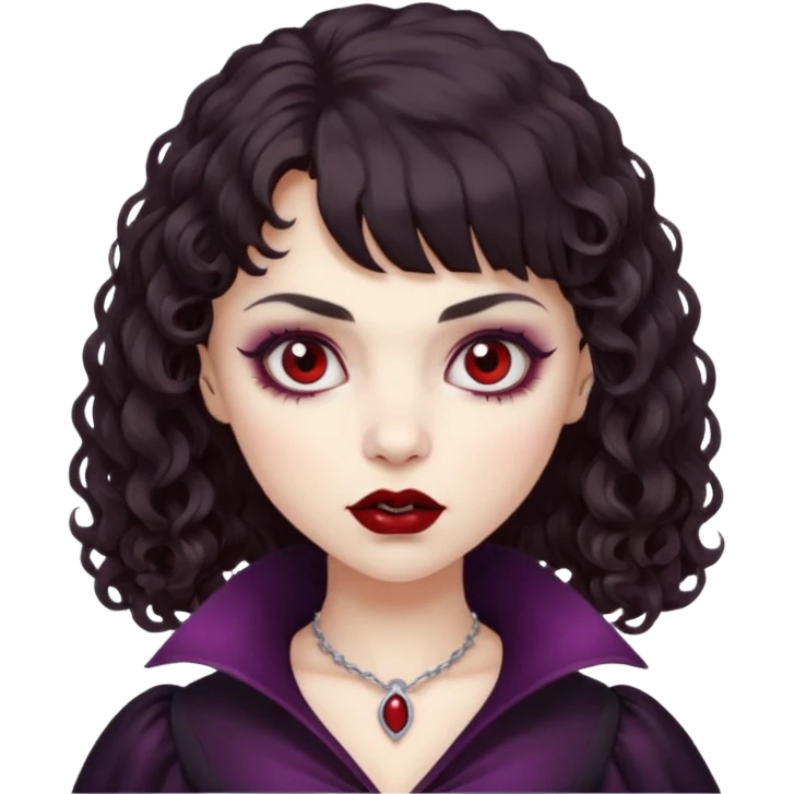 vampire feminine and with bangs  dark brown hair  curly hair a little scary   emoji