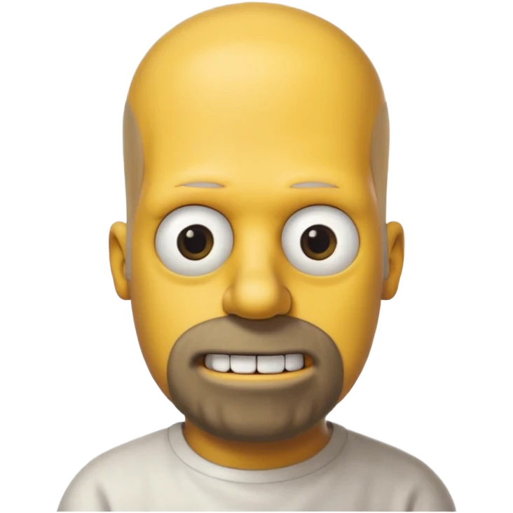 Homer Simpson, yellow skin, bald + 2 hairs left, short side hair, beard shadow, overbite, big black eyes emoji