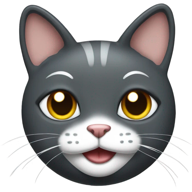 Dark Grey cat with white mouth smiling no white on forehead emoji