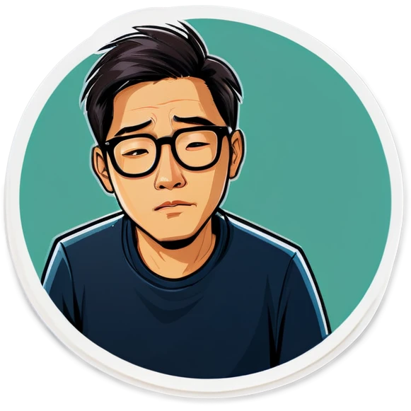 Tired Asian man wearing glasses emoji