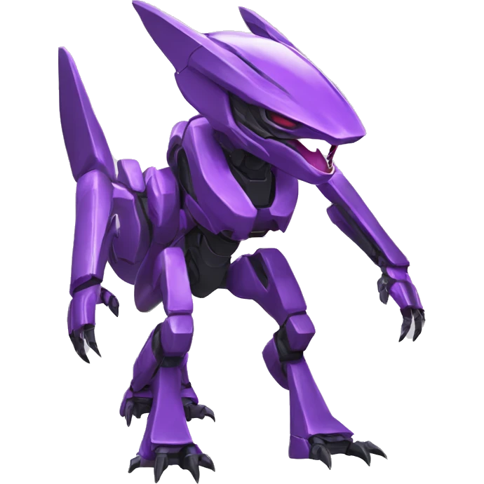 a purple Genesect-Raptor-Fakémon—hybrid with a futuristic visor-helmet full body emoji