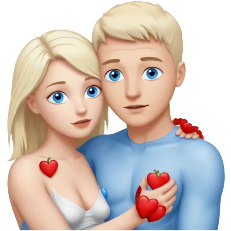 White Man blue eyes and white woman blue eyes having sex naked, putting dick inside her vagina emoji