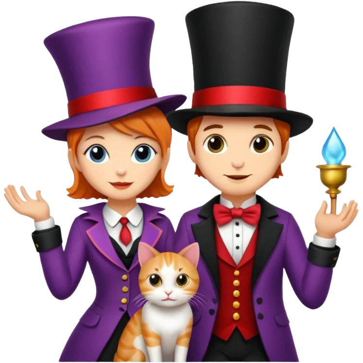 magician couple and their pet cat emoji