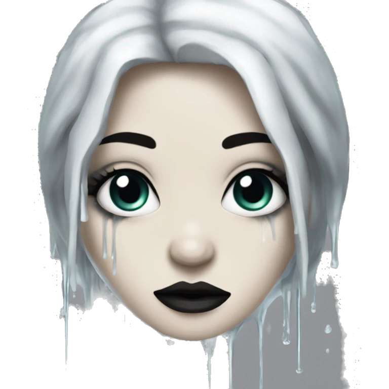 white goth women long black hair and with waterproof makeup with water dripping down her face  emoji