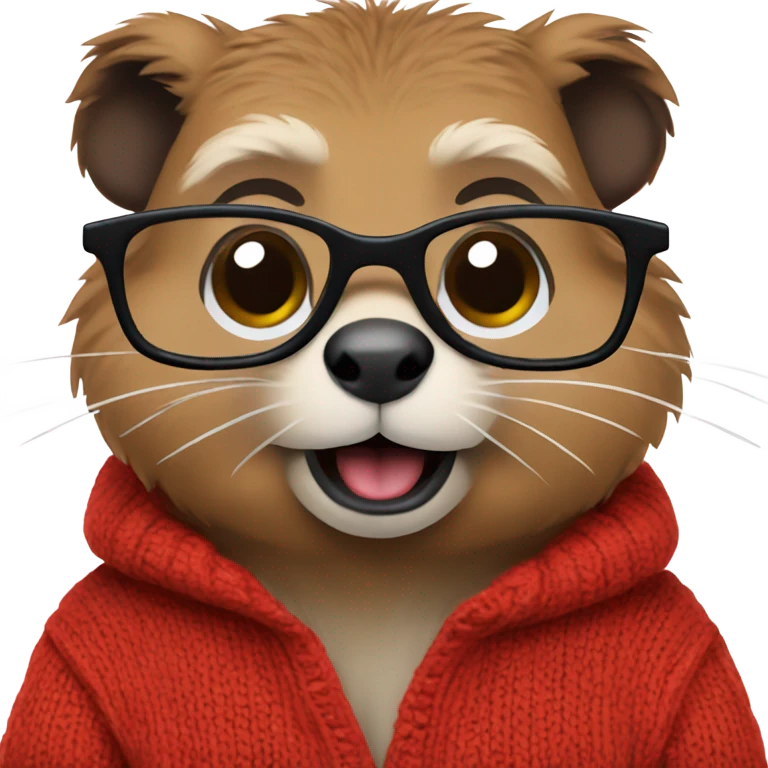 cute groundhog in a fully red sweater and glasses full body shown emoji