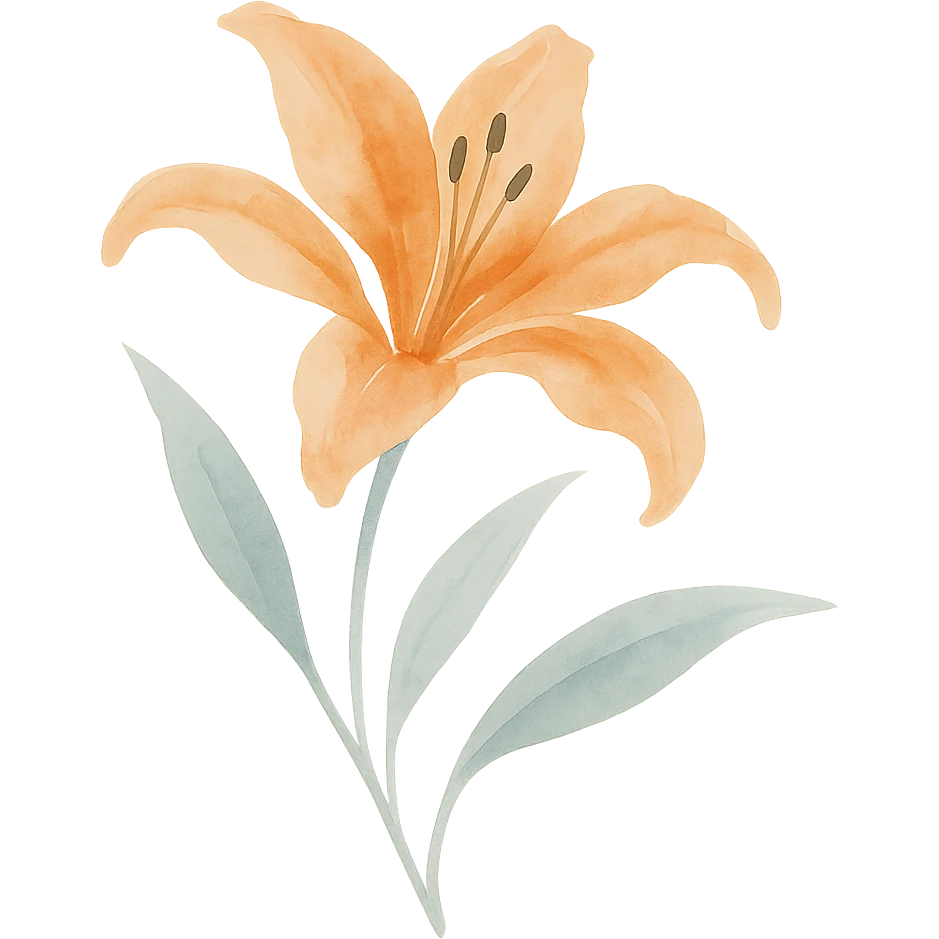lily, flowing brushstrokes, rich orange and white colors, elegant shape, naturalistic leaves emoji