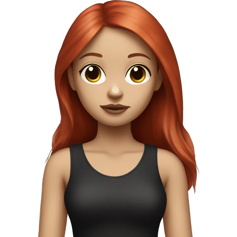 girl red hair, dark eyes, holding black white chihuahua emoji