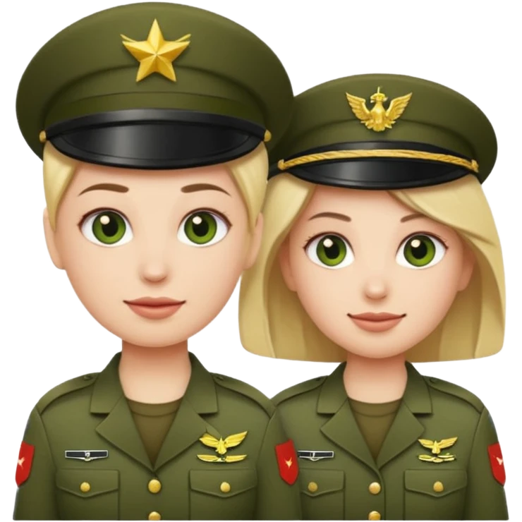one emoji (female) wearing Army combat uniform and a second emoji (male) wearing the army green service uniform emoji
