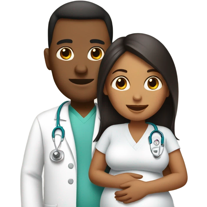 “Pregnant woman with her husband at the doctor” ou “Pregnant woman and her husband at a medical appointment”. emoji