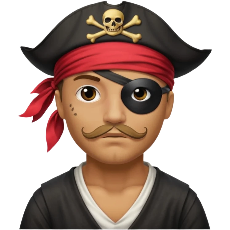 pirate with black eyepatch covering one eye and that eye not showing emoji