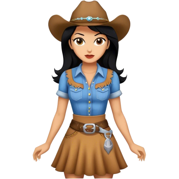 A women with black hair dress like a cowgirl dress emoji