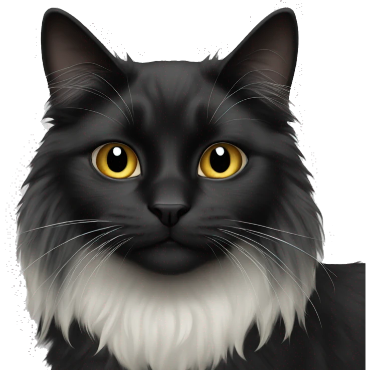 black cat long haired with muzzle half white emoji