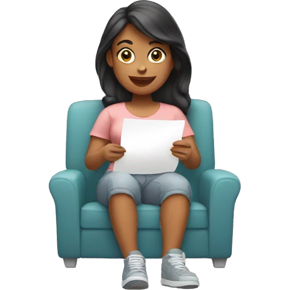 women sitting with application in her hand emoji