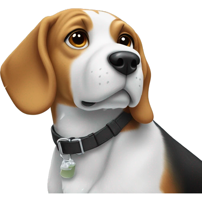 Beagle with the littlest white patch of fur by his nose and he’s in the snow and show his whole body with snow in the back emoji