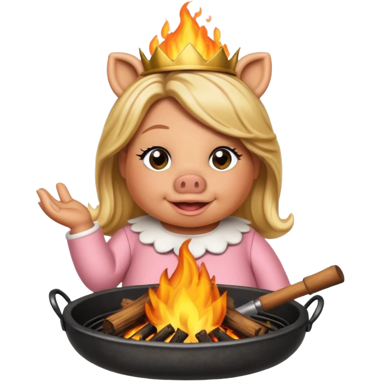 Miss Piggy roasting over a fire emoji