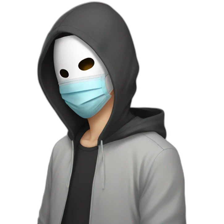 Anime guy with mask on and degital clasess hid his face emoji
