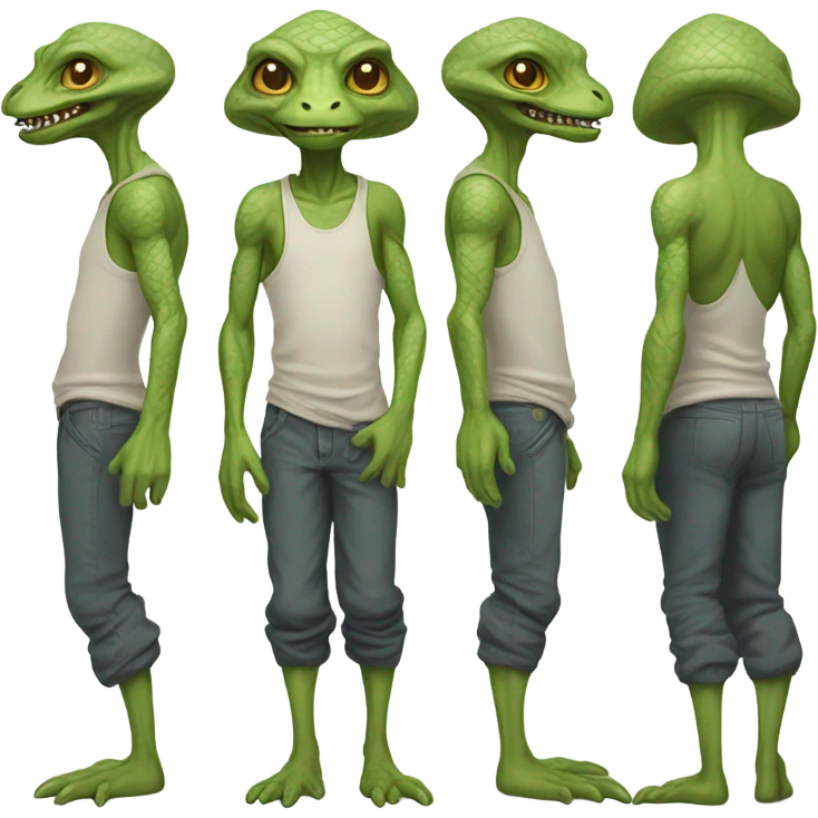 alien reptilian thug full, front and back view emoji