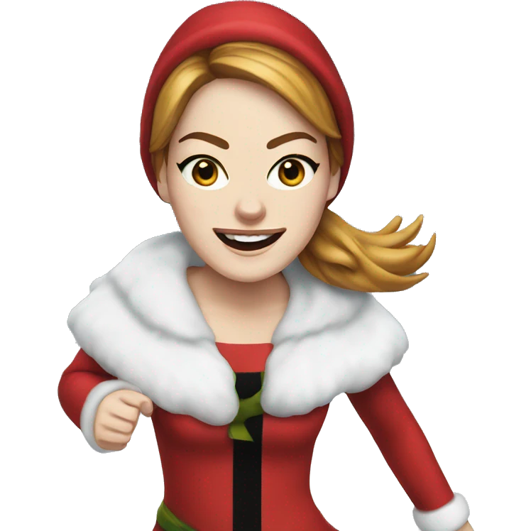 Emma Stone running emoji in a santa costume emoji
